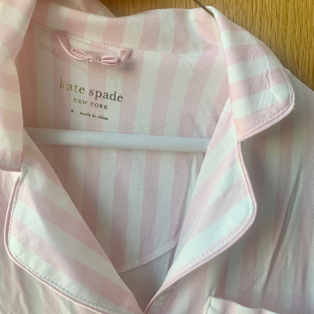 Kate Spade Pink and White Striped 3/4 Sleeve Pajama Top, Small